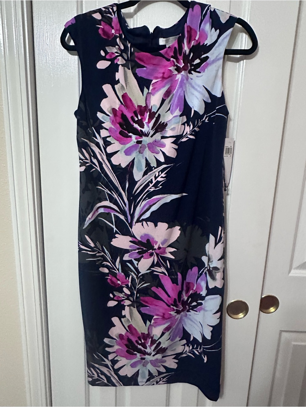 Brand new London Times Navy Sheath Dress with Pink & Purple Floral Print
